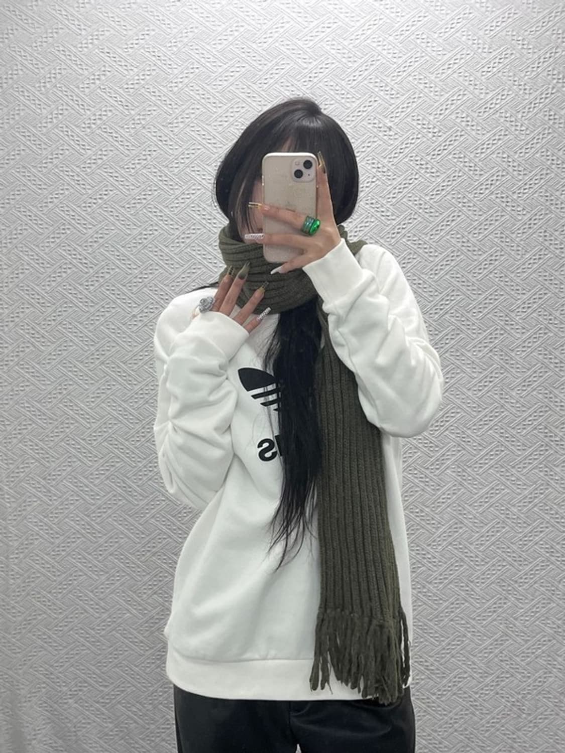 빈티지 올리브 말차 카키 니트 뜨개 목도리 C08036 상품이미지2