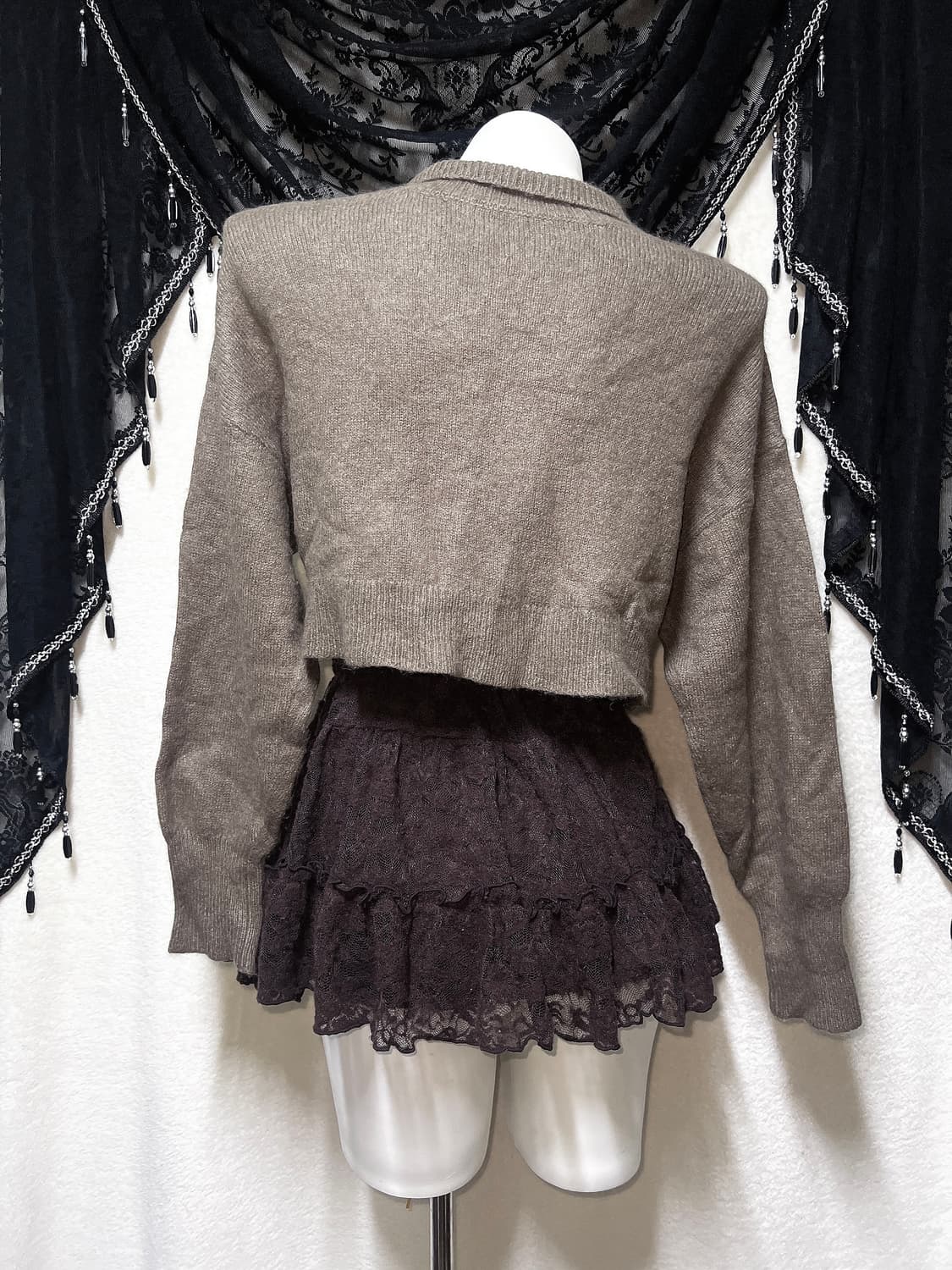 라떼갸루 너드 긱시크 브라운 크롭 앙고라니트 하구미 하치 빈티지 괴짜 상품이미지2