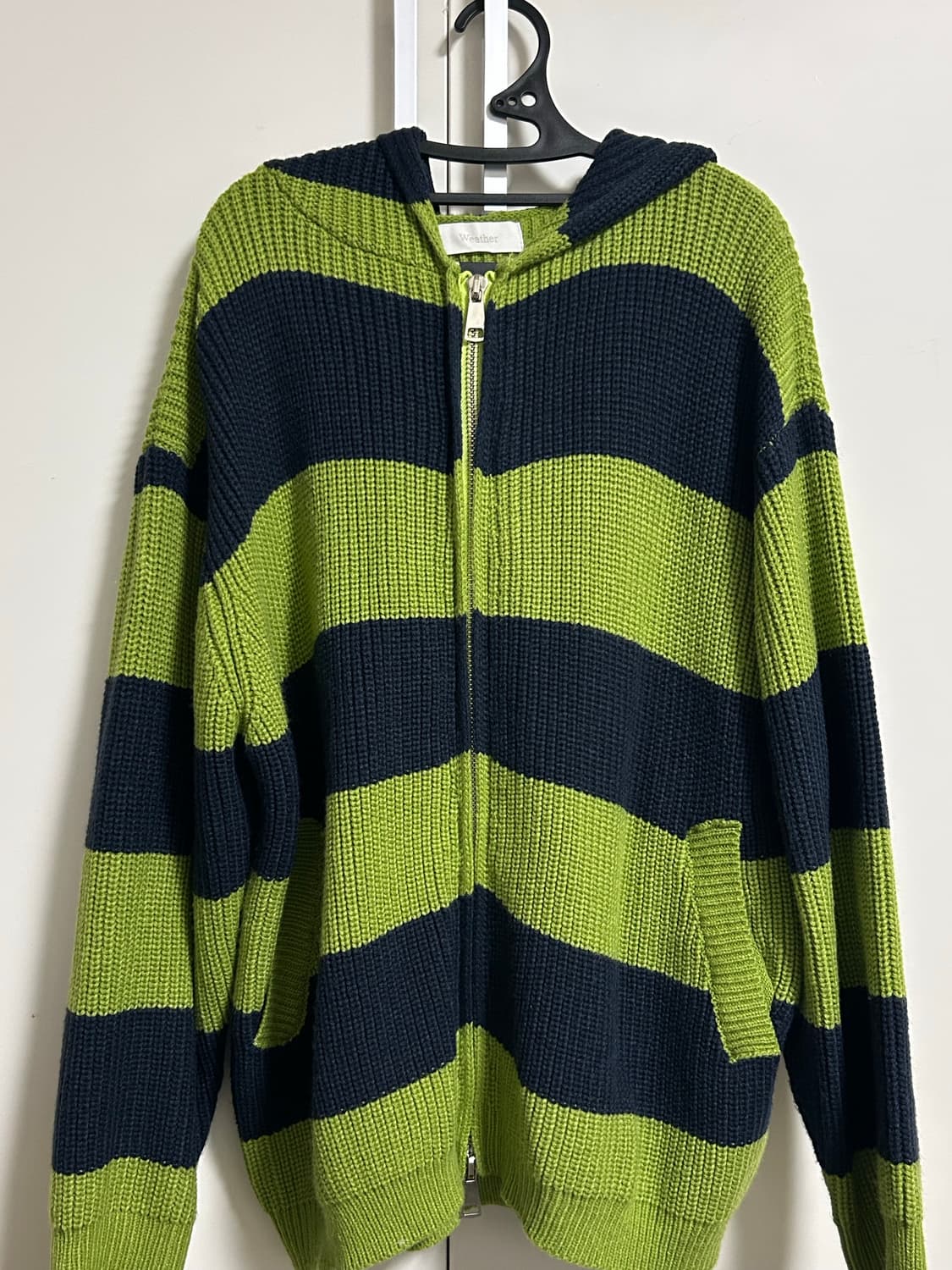 (남녀공용) 스트라이프 니트 후드집업 상품이미지1