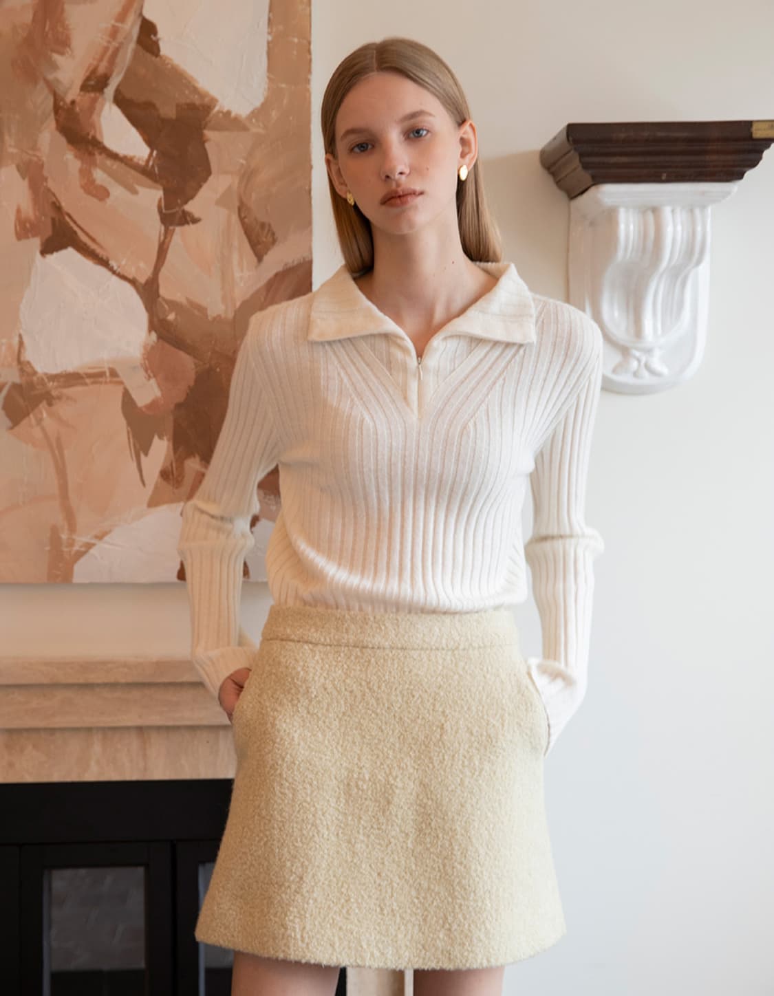 ostkaka 오스트카카 미케 하프 집업 울니트 크림 상품이미지2