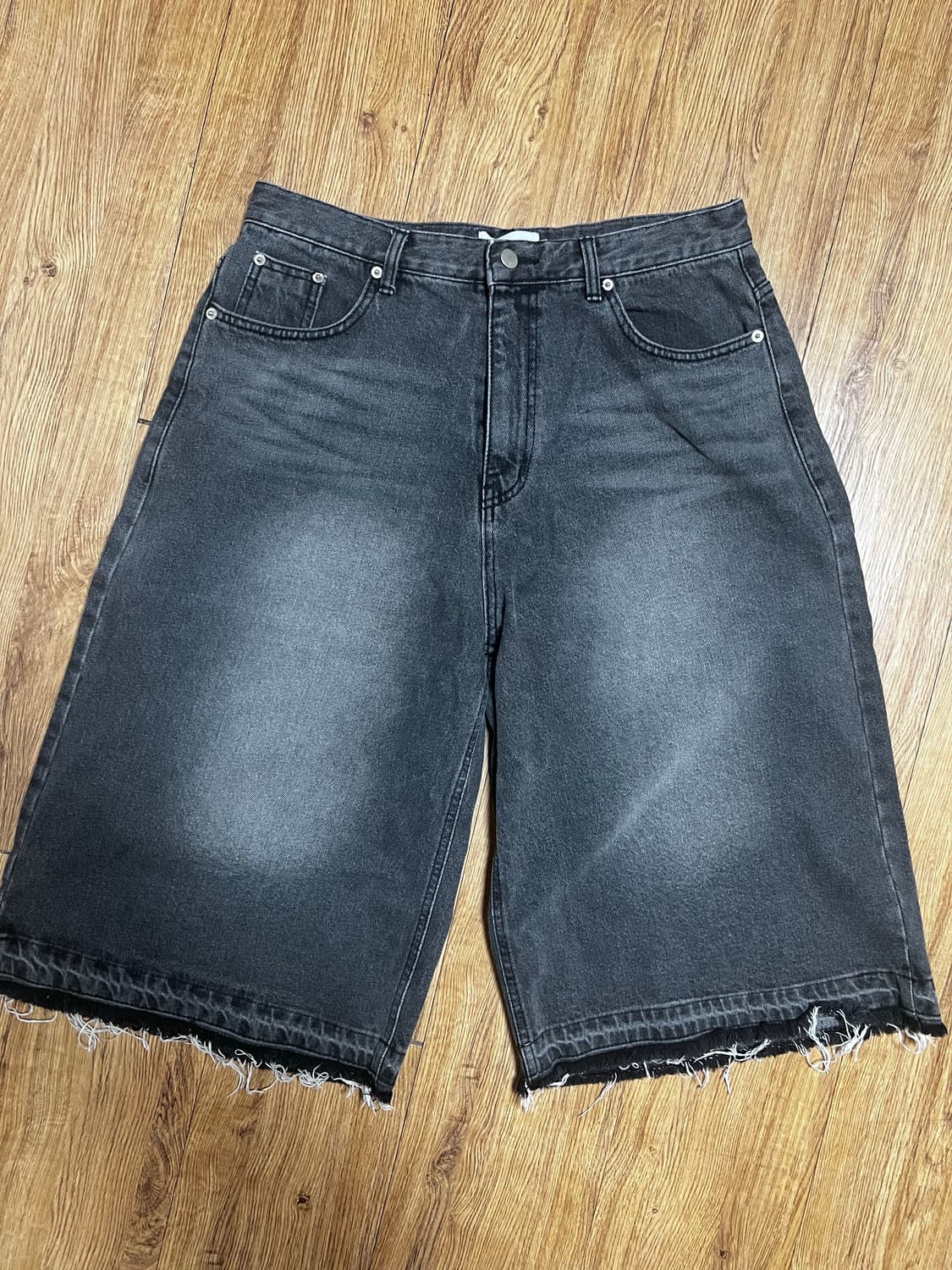 블랙 데님 와이드 반바지 L 상품이미지1