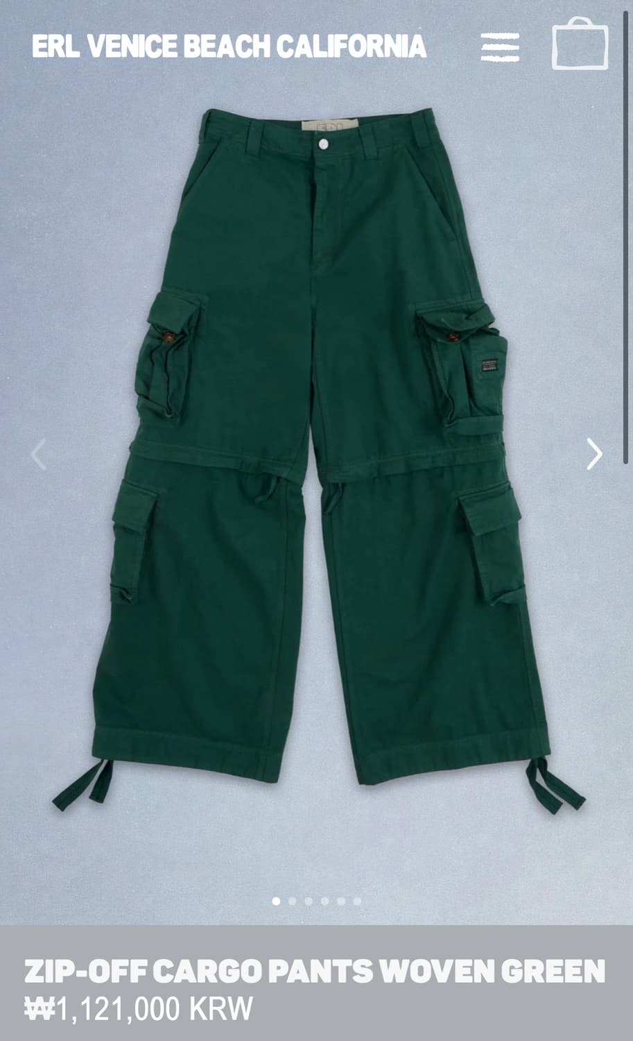 [S,M,L]이알엘 ERL 25fw ZIP-OFF 카고 팬츠/그린 상품이미지7