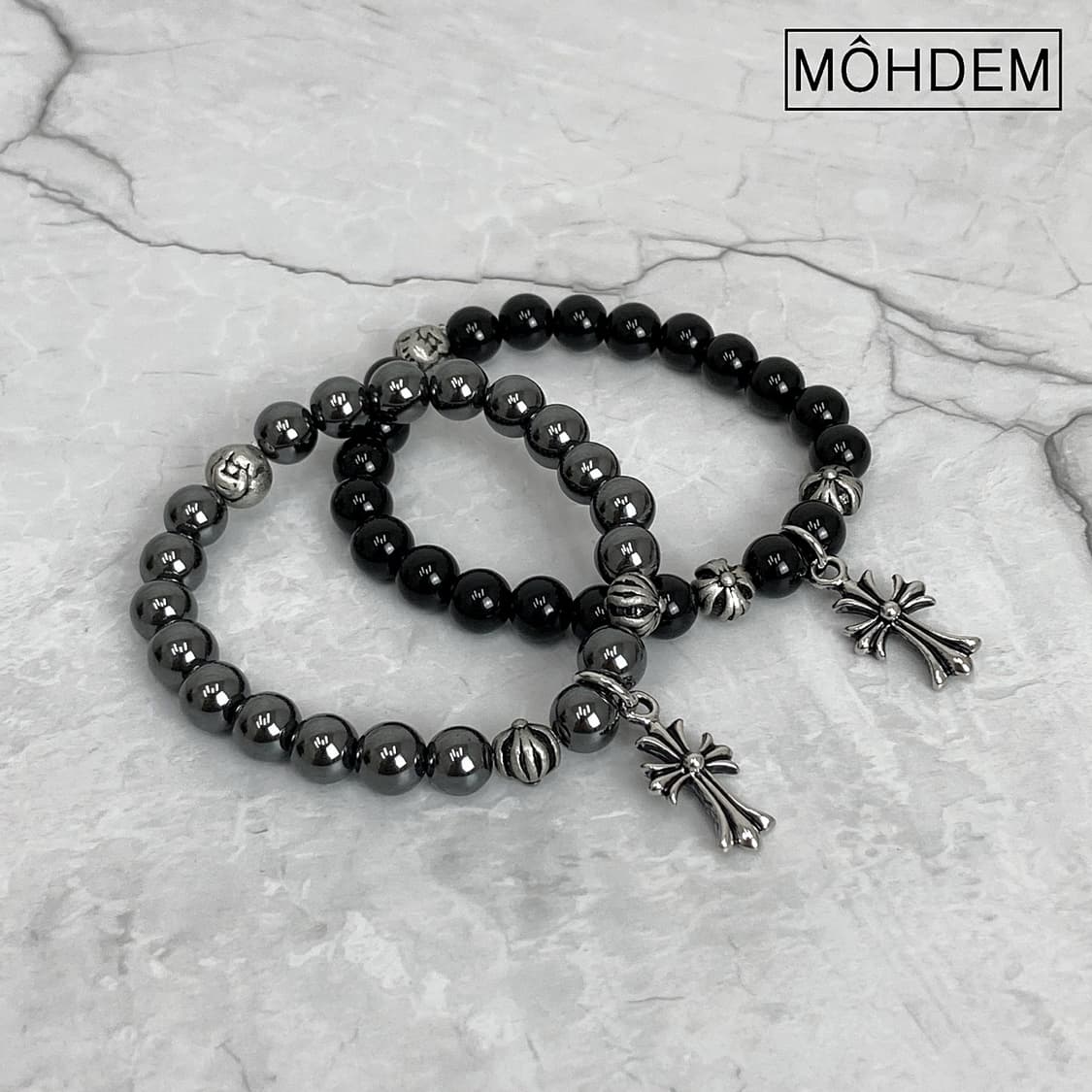 [Unisex] 크로스 원석 비즈 팔찌 블랙 상품이미지9