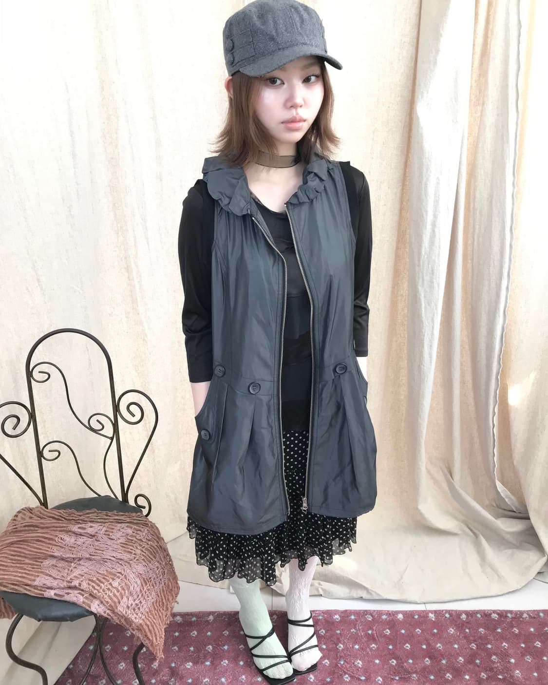 프릴 버튼 차콜 메탈릭 베스트•자켓 상품이미지8