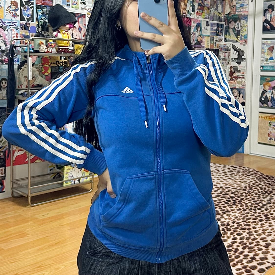 아디다스 블루 화이트 삼선 후드집업 상품이미지2