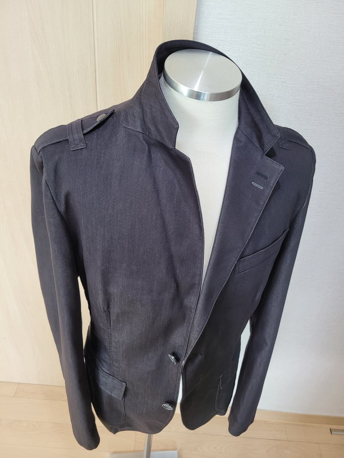 자라맨 ZARAMAN 투버튼 견장 데님 자켓 100 블랙 상품이미지7