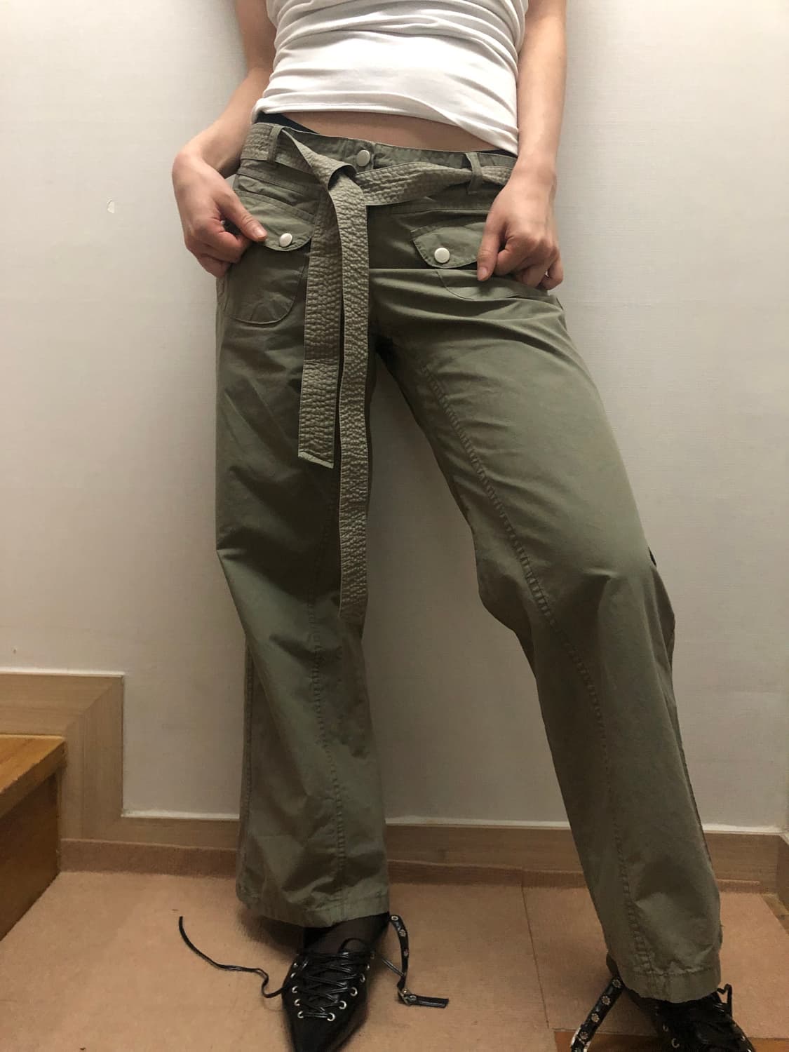빈티지 카키 벨티드 팬츠 상품이미지4