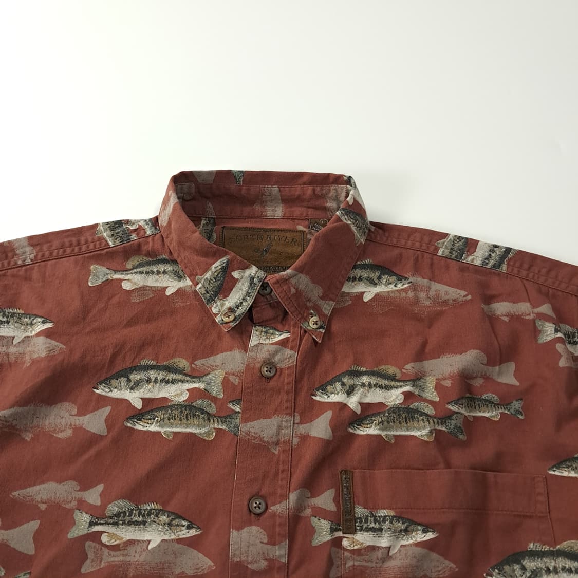 CK186 L 노스리버 90s 피쉬 패턴 브라운 셔츠 남방 상품이미지2