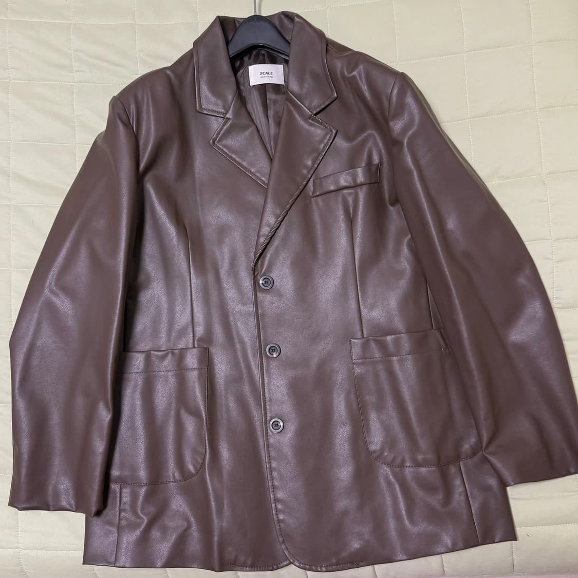 브라운 가죽 블레이저 상품이미지1