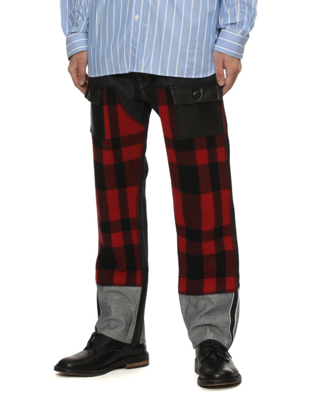 새상품 준야와타나베 레드 패치워크 레더팬츠 M 상품이미지1