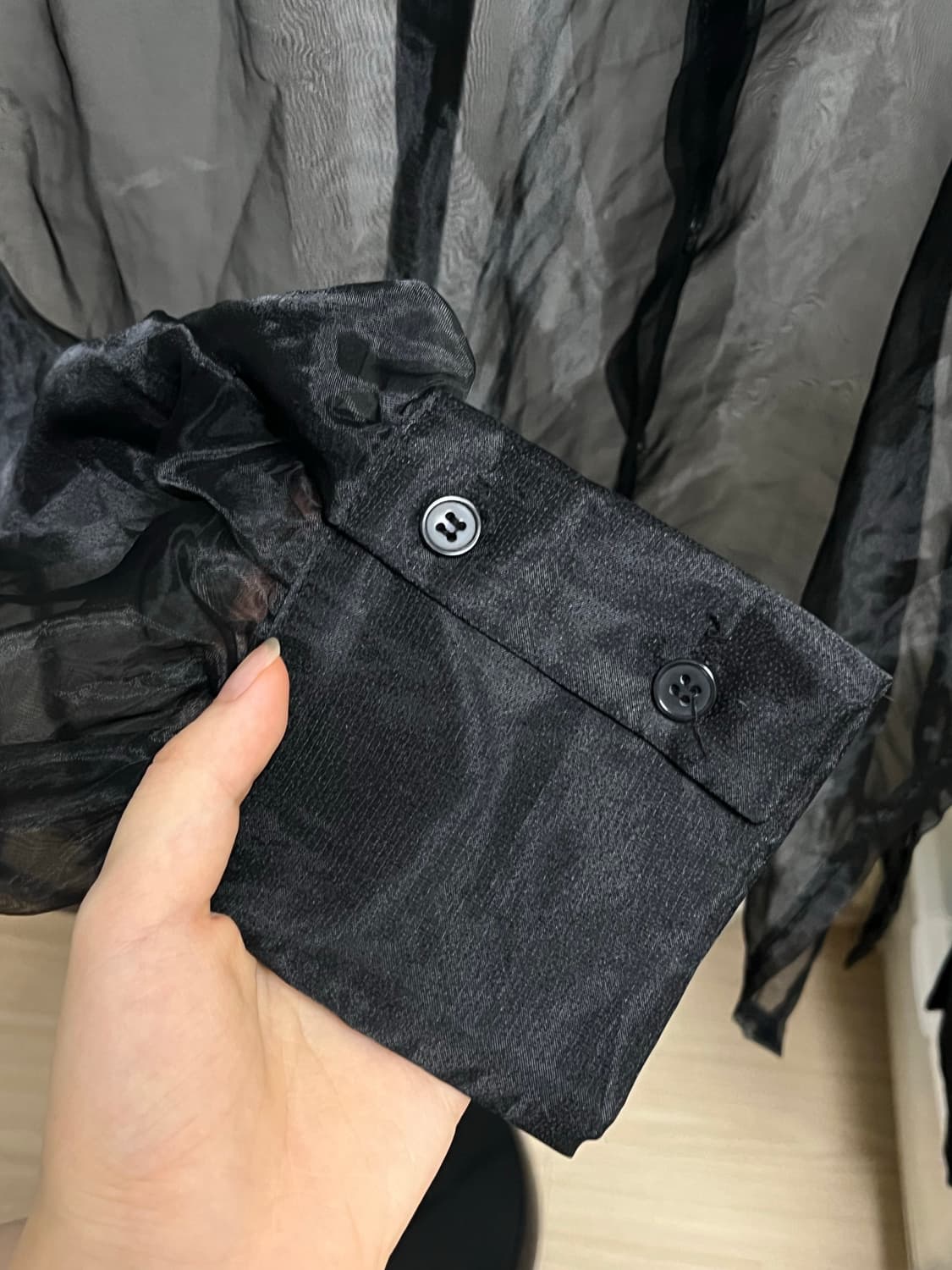 블랙 시스루 오간자 셔츠 상품이미지3