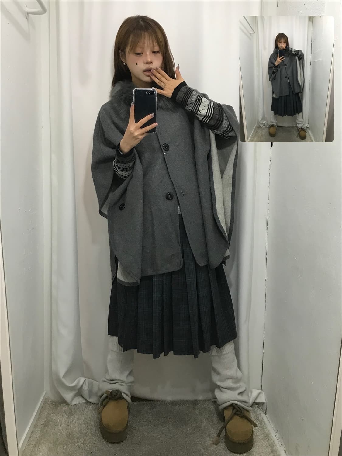 그레이 케이프 코디 세트  상품이미지1