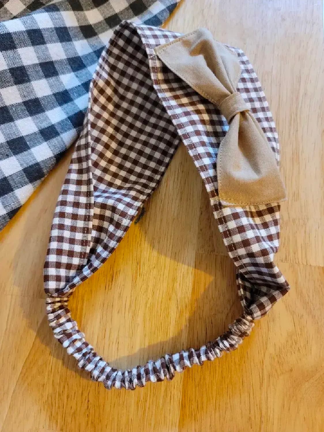 핸드메이드 베이지리본 브라운체크 헤어밴드 상품이미지1