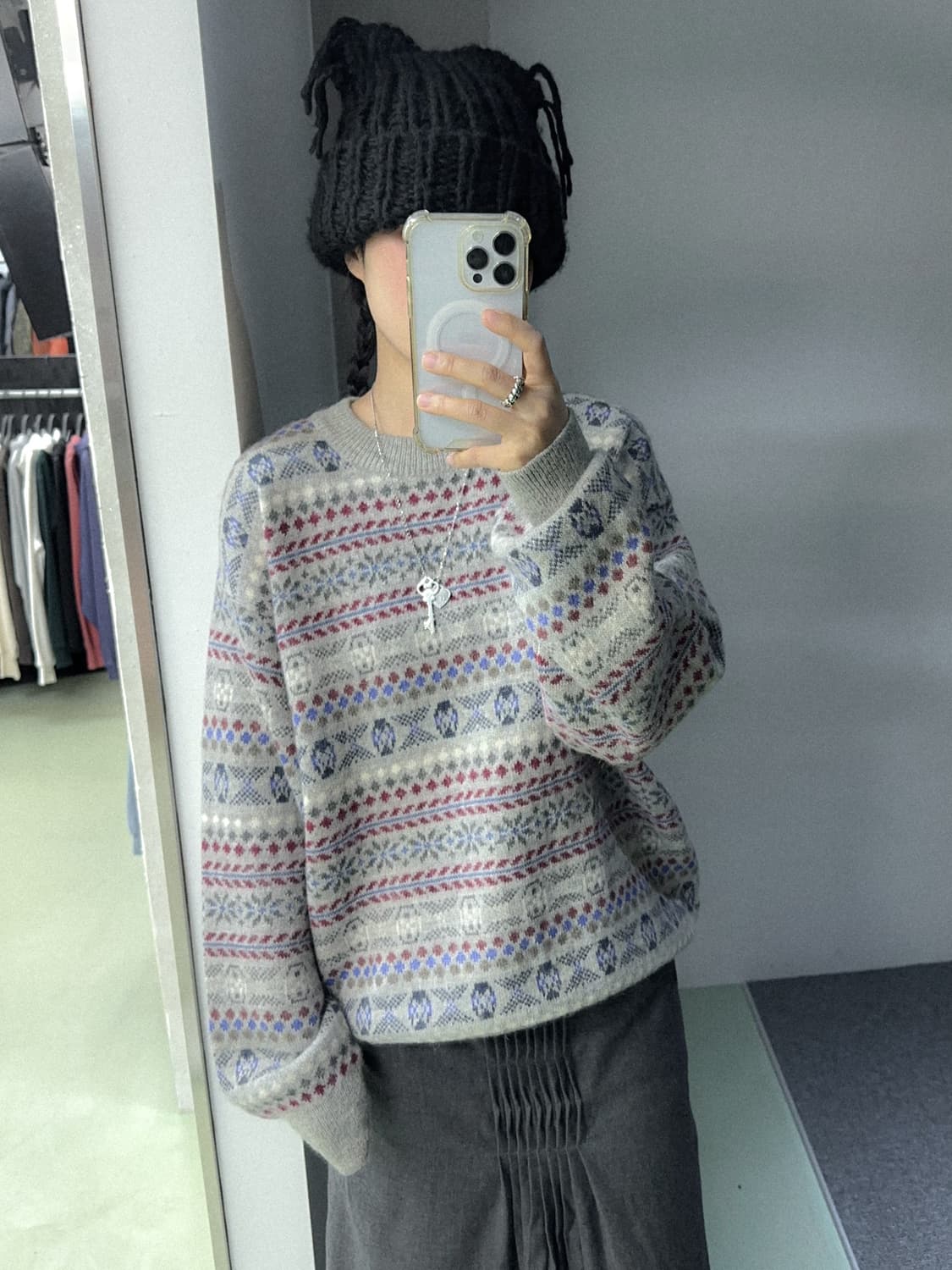 winter pattern oversized knit 상품이미지1