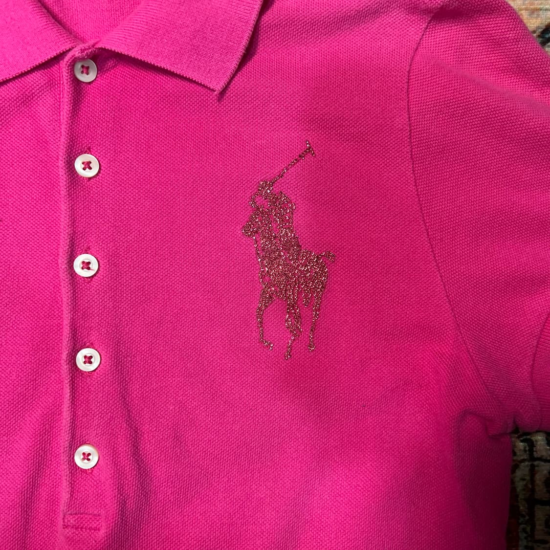 [M] 폴로 랄프로렌 핑크 글리터 빅포니 카라 반팔티 상품이미지2
