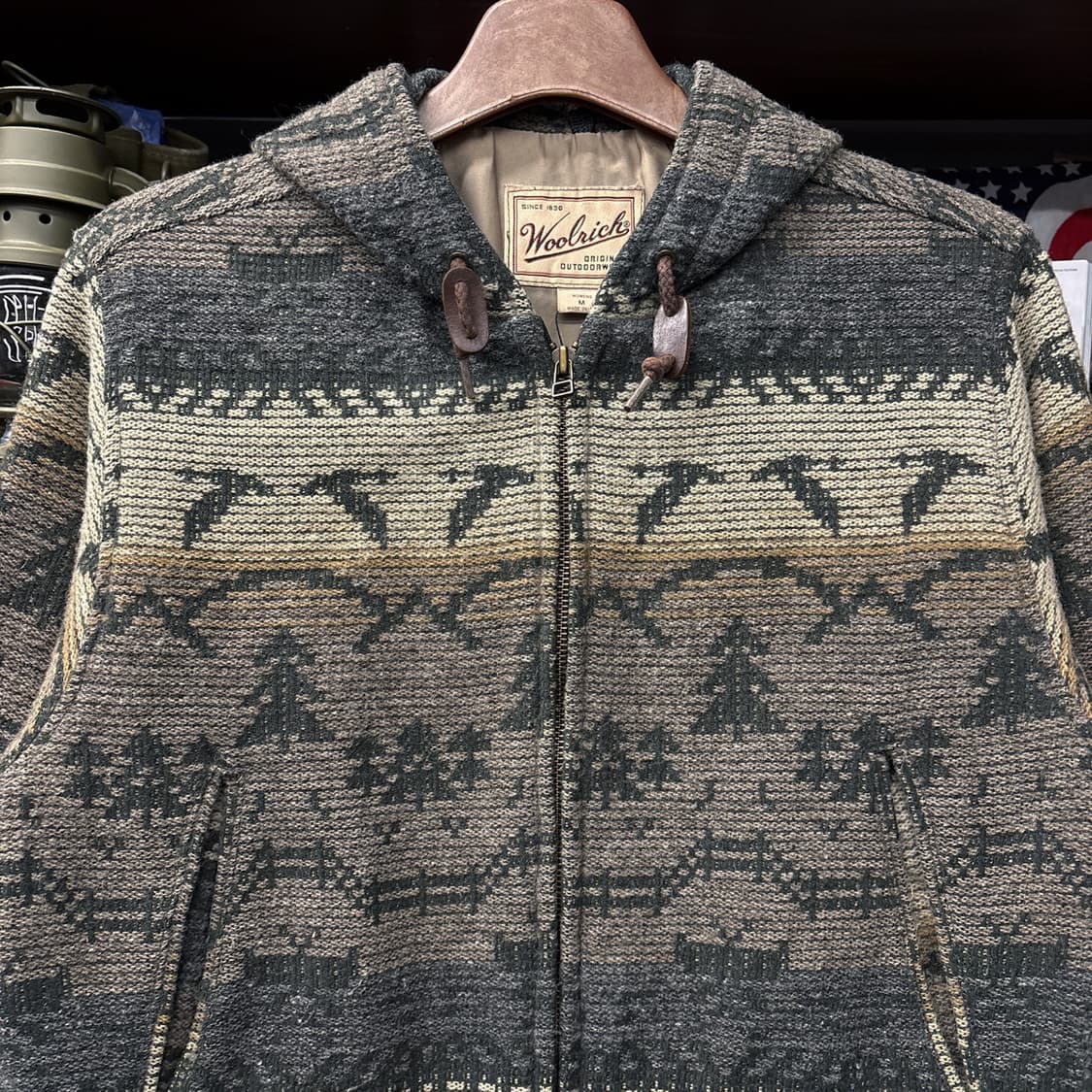 울리치 브랜치 플라잉 구스 패턴 울 블랭킷 후드 니트집업 N366 상품이미지3