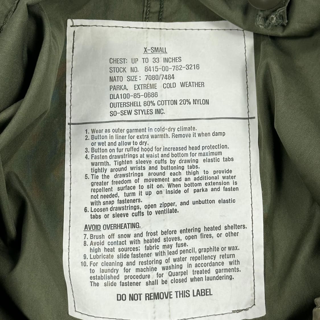 80s 오리지널 미군 m65 피쉬테일 개파카 SO-SEW사 XS 상품이미지10