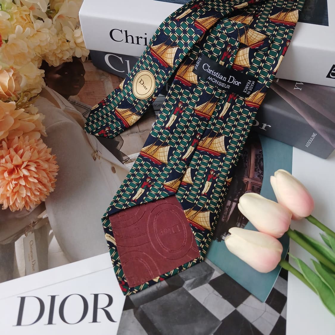 크리스찬 디올 실크 그린 배 모티브 넥타이 9.5cm A+등급 E938 상품이미지4