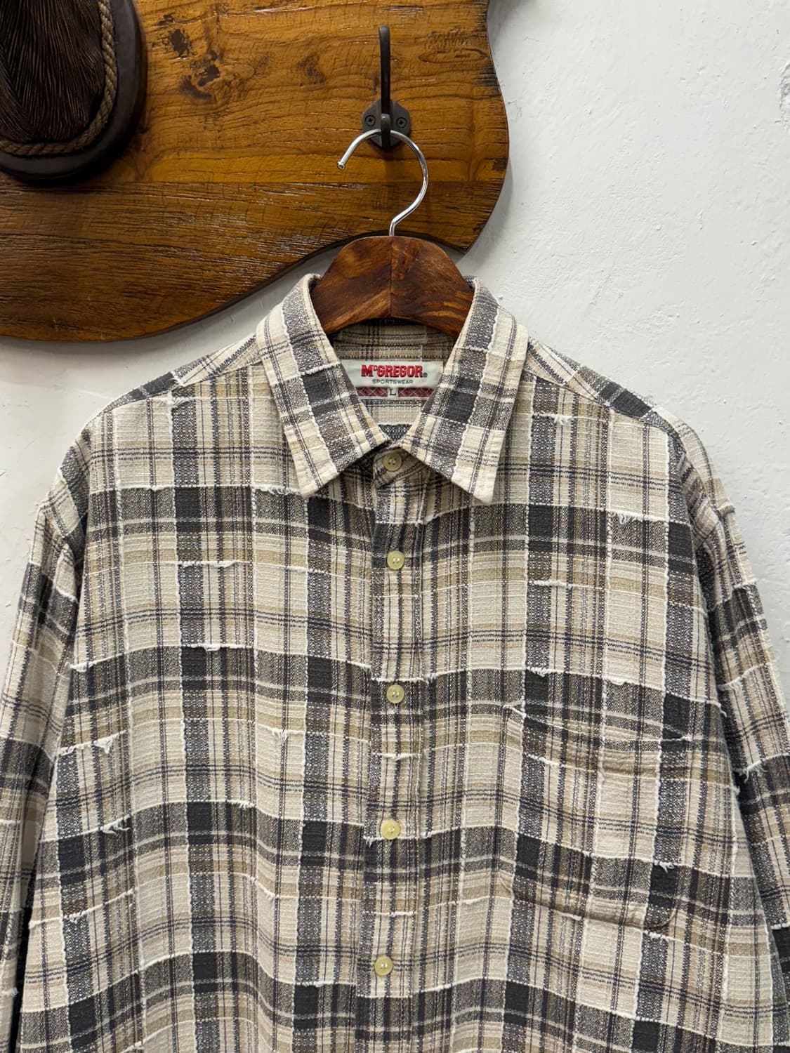 L) 90s JAPAN McGREGOR Textured Plaid Fla 상품이미지1