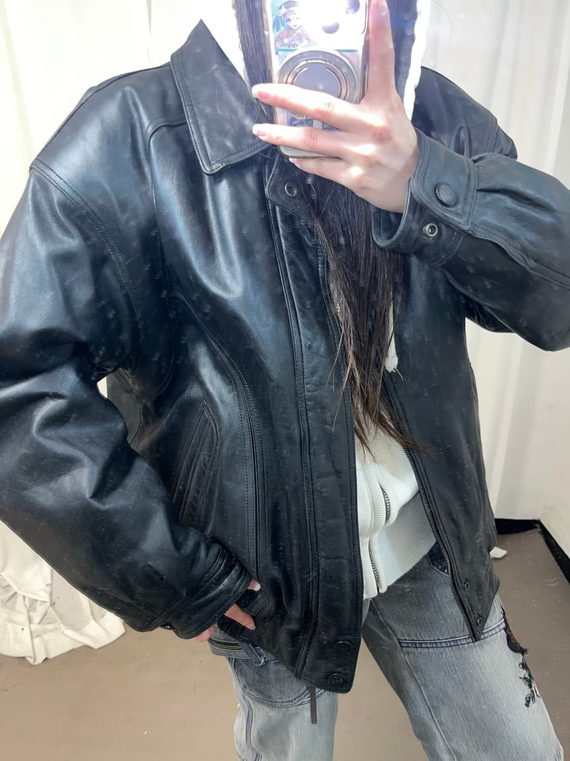 양가죽 블랙 레더 봄버 상품이미지3