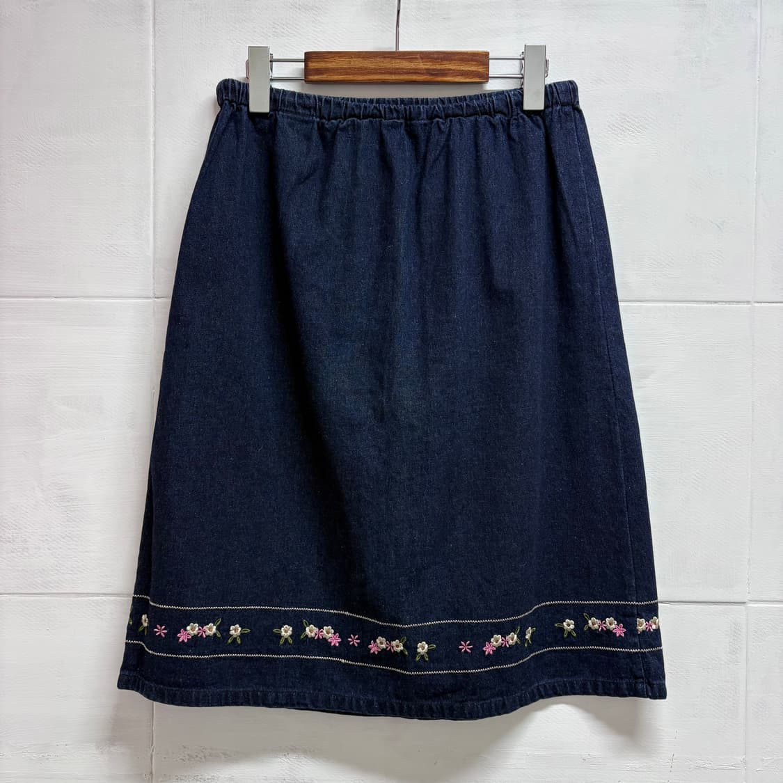 청 데님 꽃 자수 모리걸 미디 스커트 JPN  상품이미지3