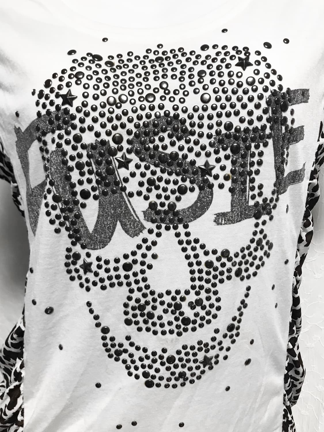 빈티지 갸루 펑크 레오파드 스터드 코르셋 셔링 반소매 탑 상품이미지3