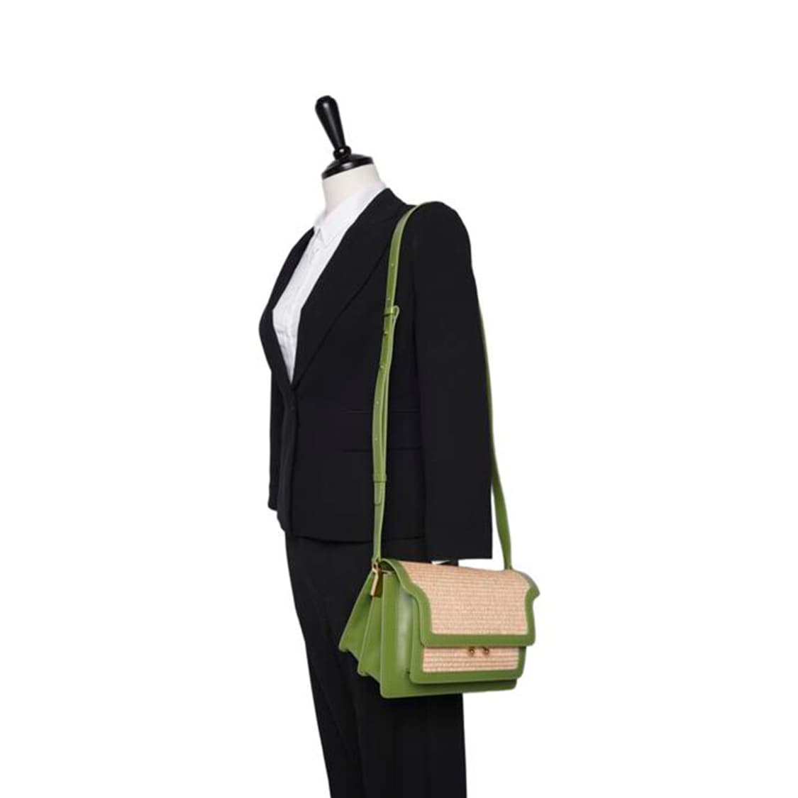 (새상품) 마르니 그린 & 베이지 라피아 트렁크 미듐 여성 크로스백 상품이미지4