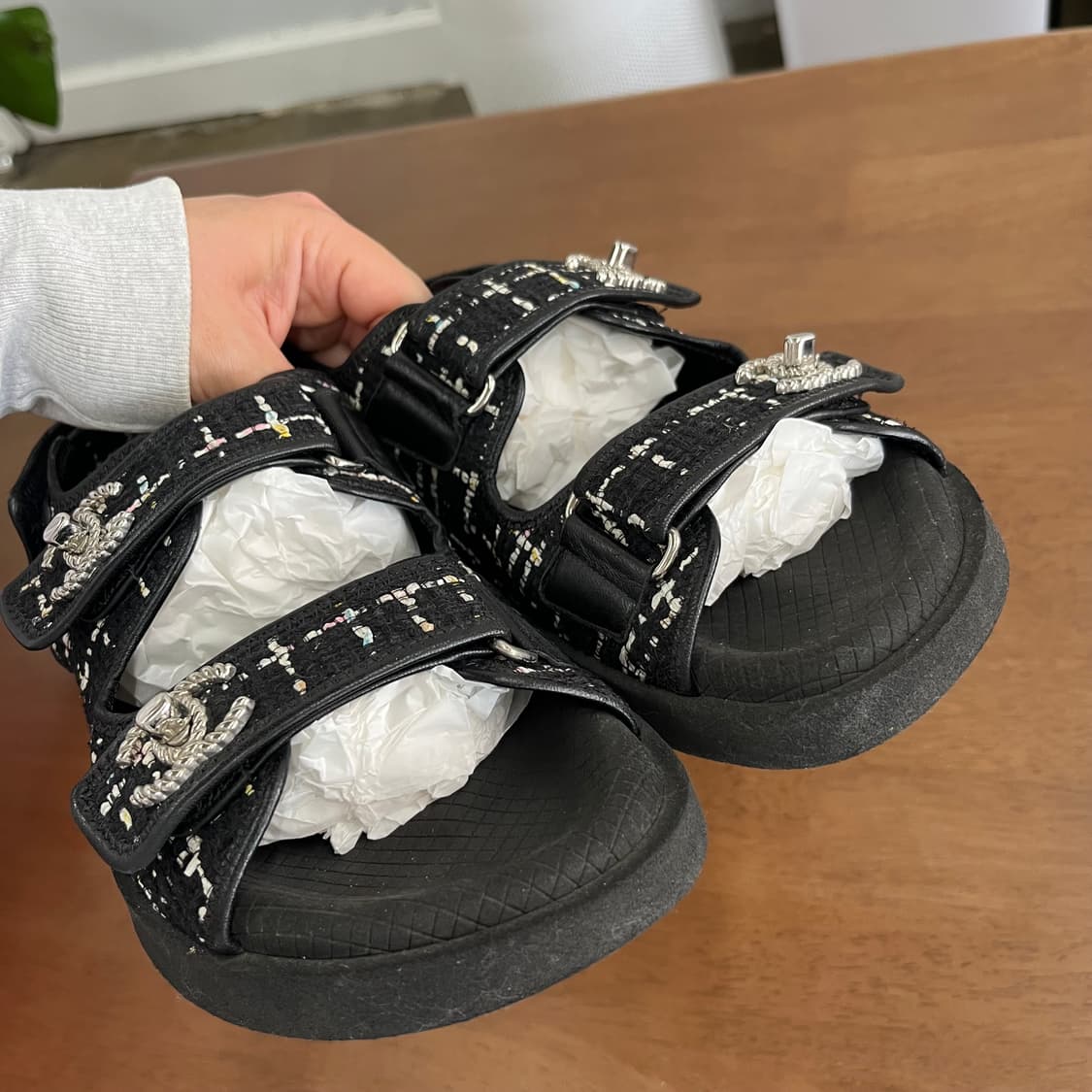 샤넬 트위드 밸크로 샌들 38 상품이미지8