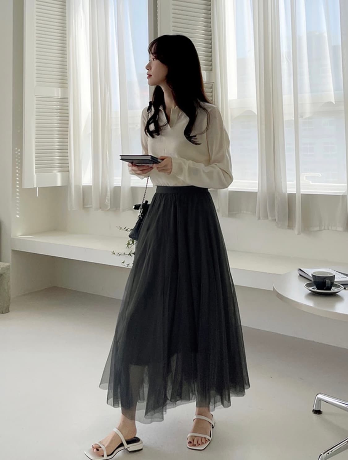[마켓] 그레이 쉬폰 스커트 상품이미지1