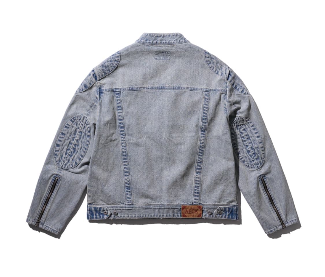 새상품(L)에이카화이트 데님 프린팅 바이커 자켓 라이트블루 상품이미지5