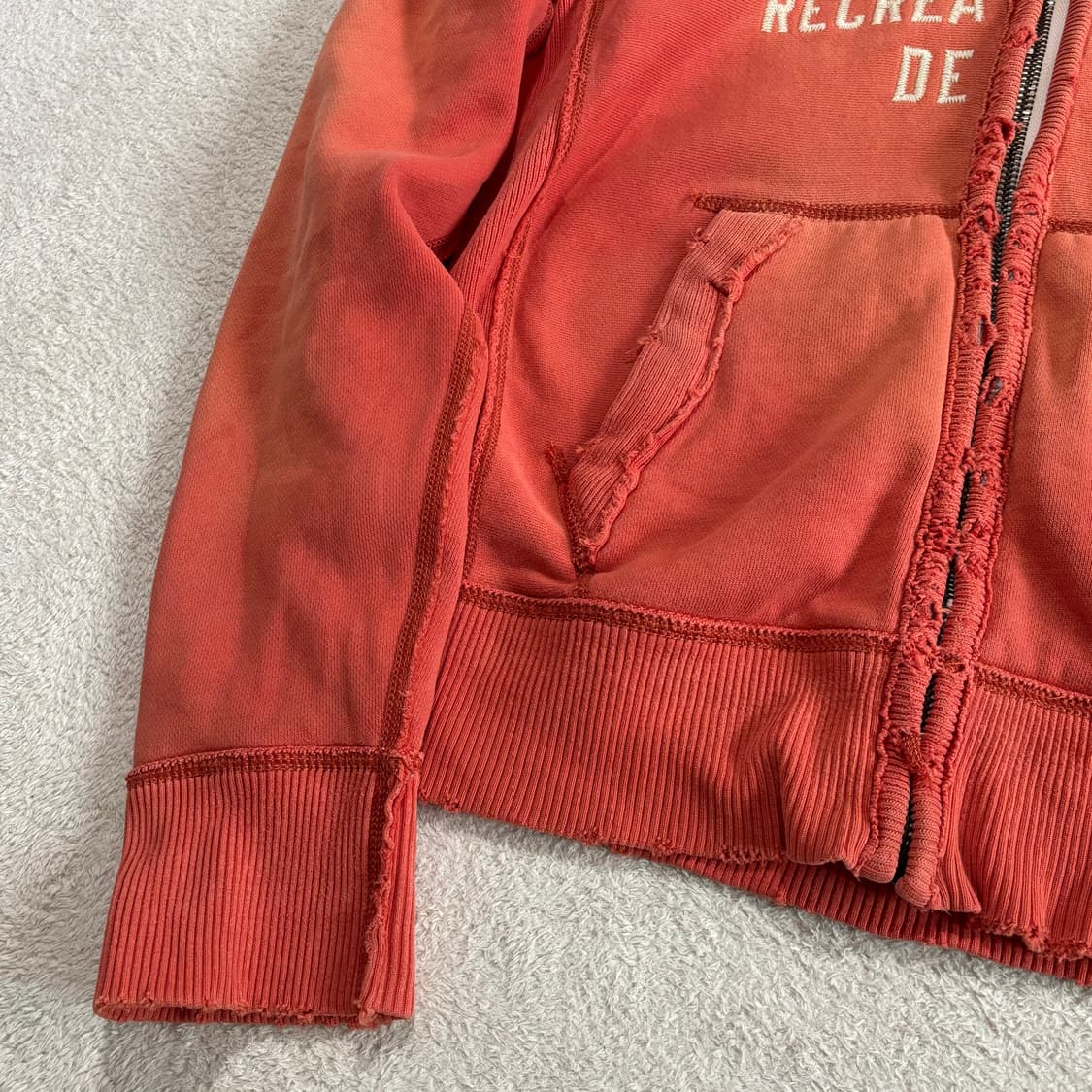 아베크롬비 오렌지 그라데이션 페이드 데미지 헤비 후드집업 상품이미지5