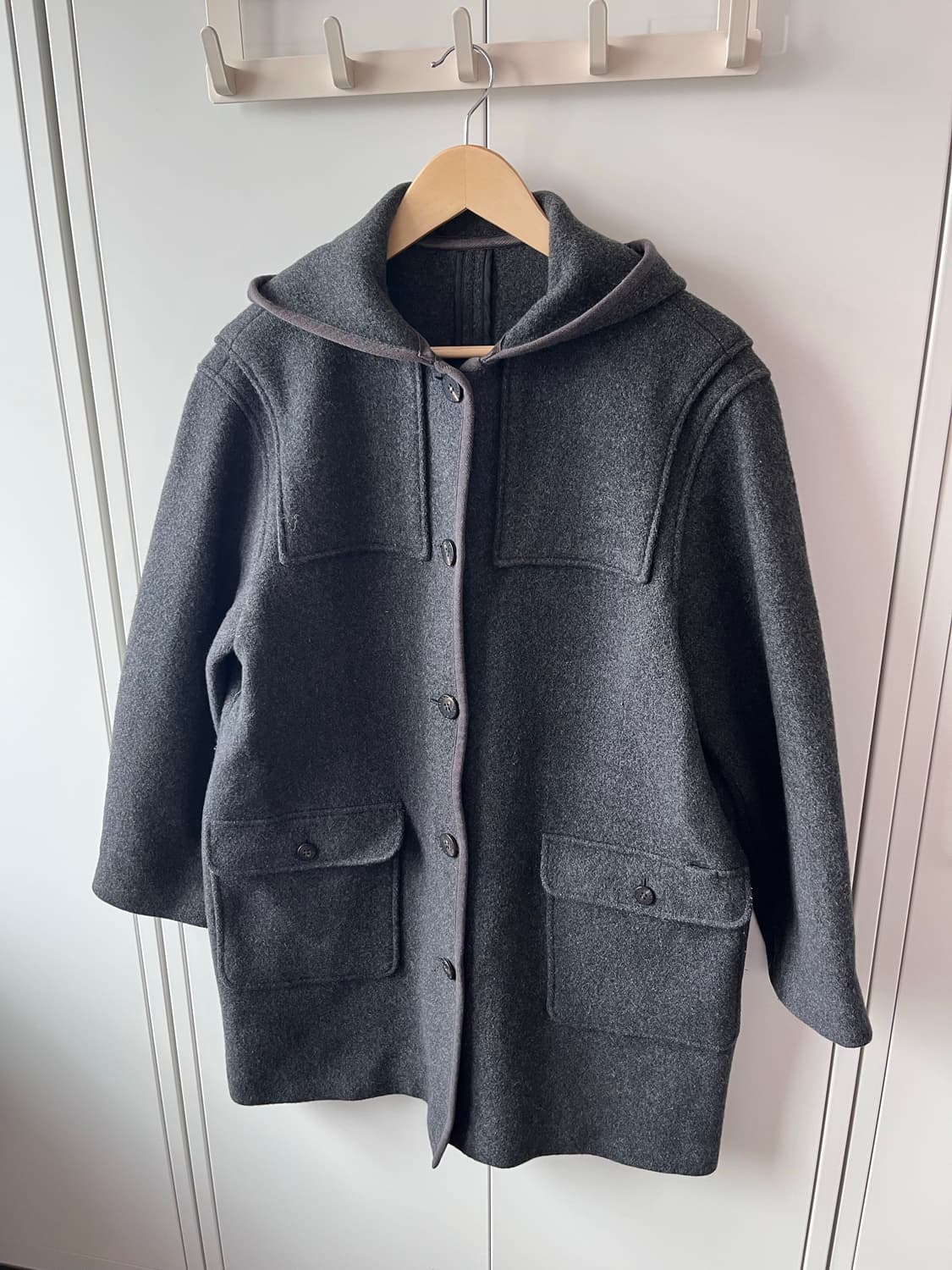 Mademoiselle non non 그레이 후드 울 버튼 롱코트 상품이미지7