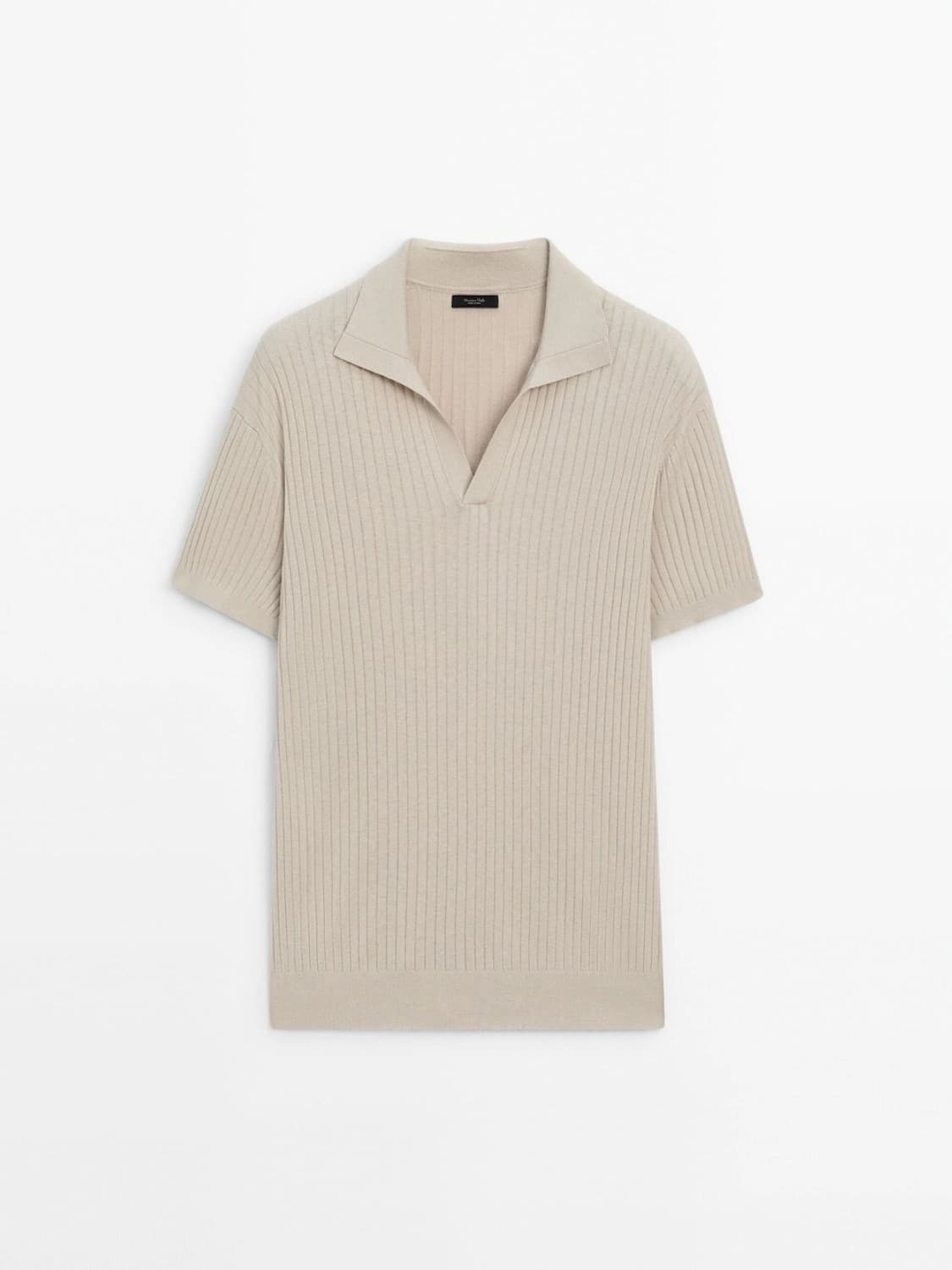 마시모두띠 / 리브드 니트 코튼 & 리넨 블렌드 폴로셔츠 베이지/XL 상품이미지4