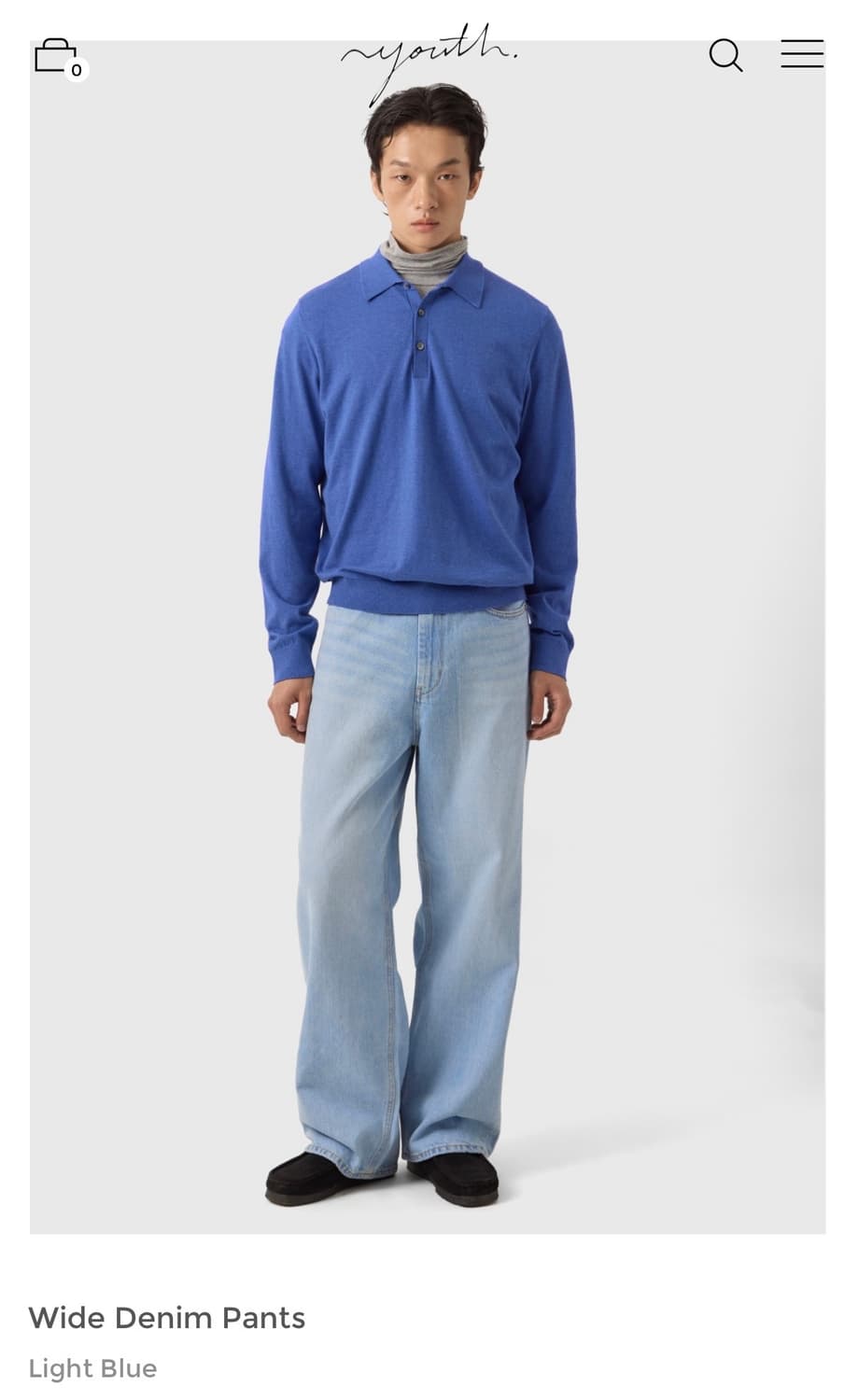 유스 와이드 데님 팬츠 라이트 블루 M 상품이미지1