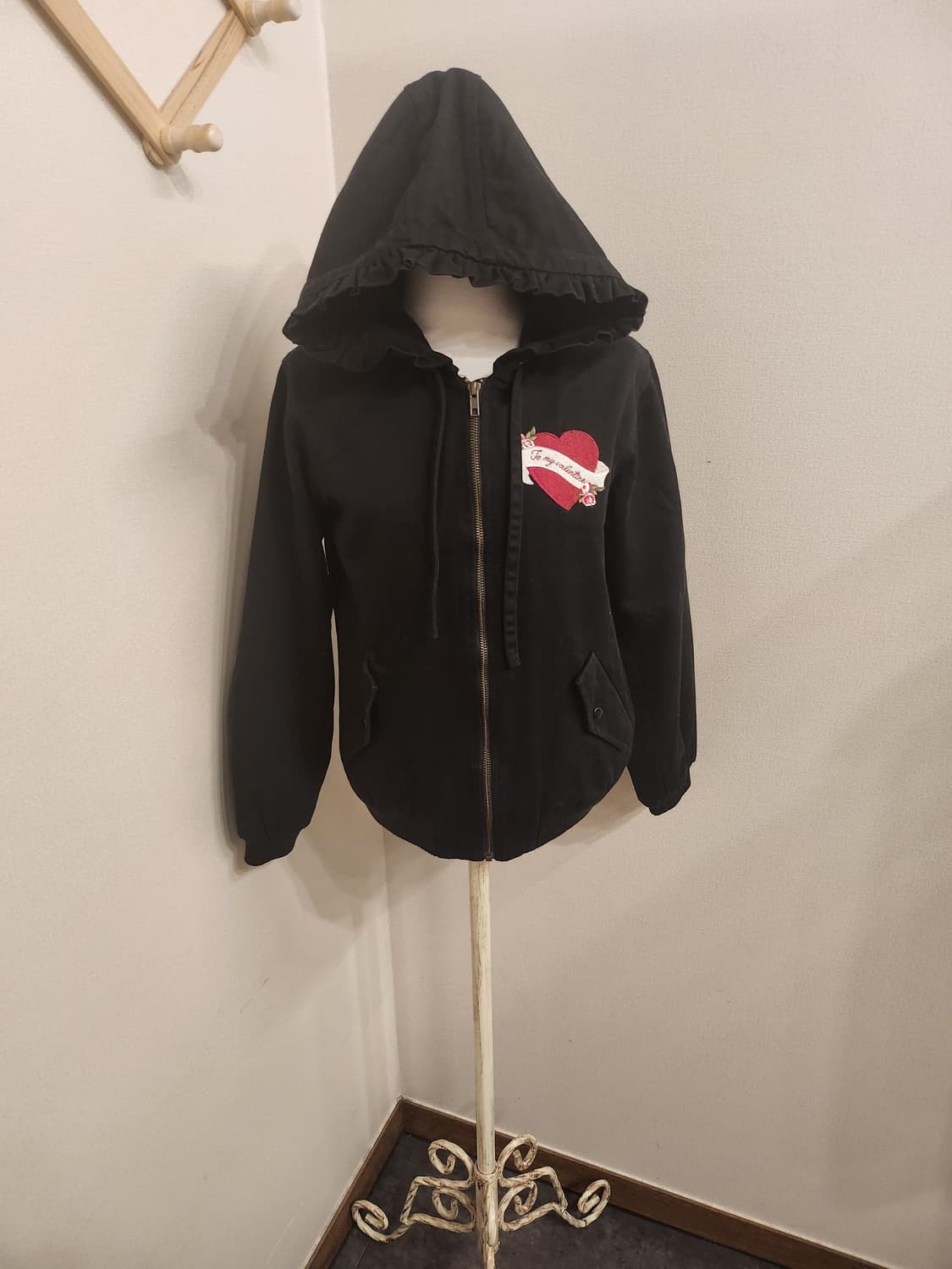 ((일본빈티지))앙크루즈 하트❤️‍🔥곰돌이🐻자수 블랙 후드집업 상품이미지1