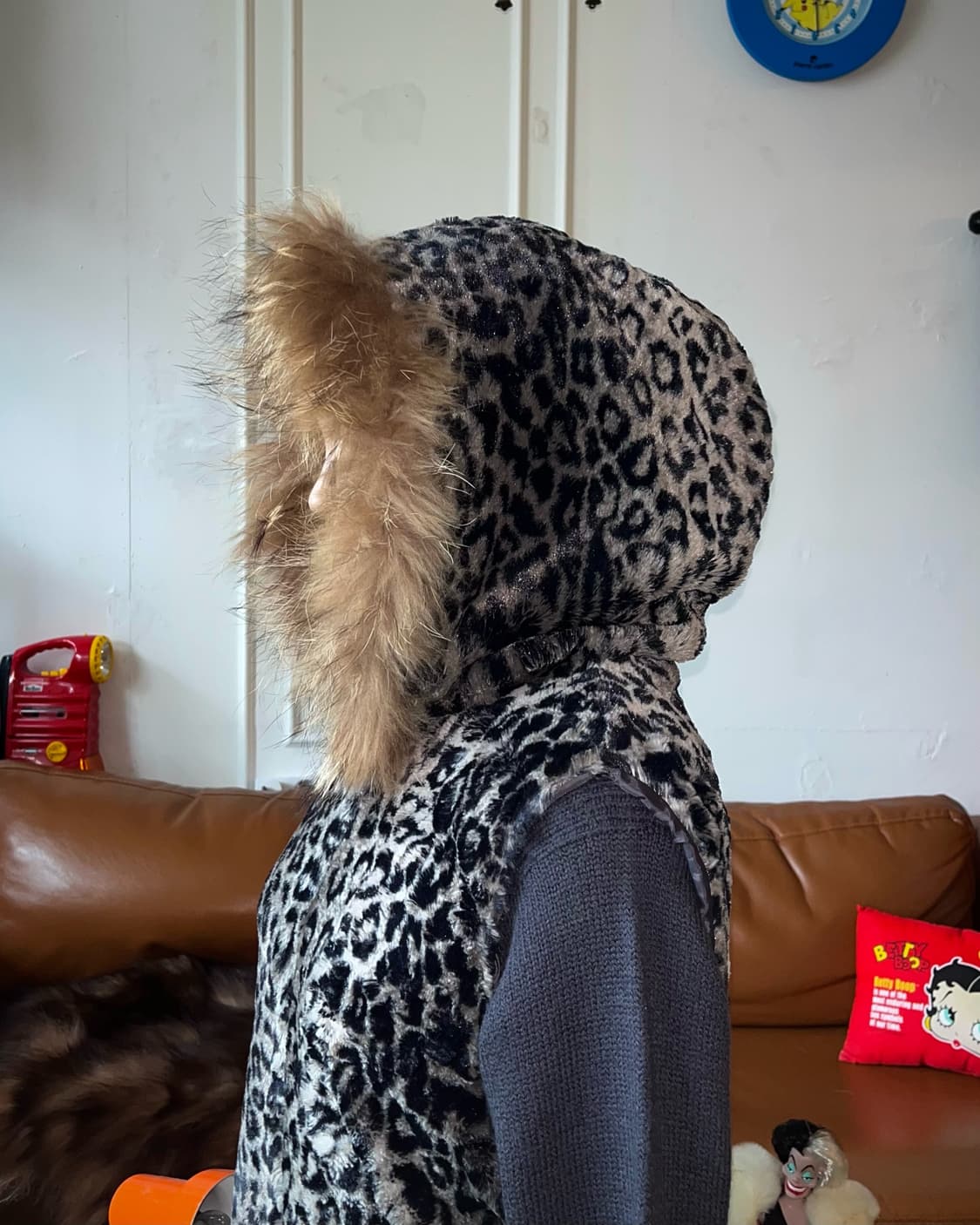 Jpn Vintage Fur Hood Reopard Vest Zip-up 상품이미지2