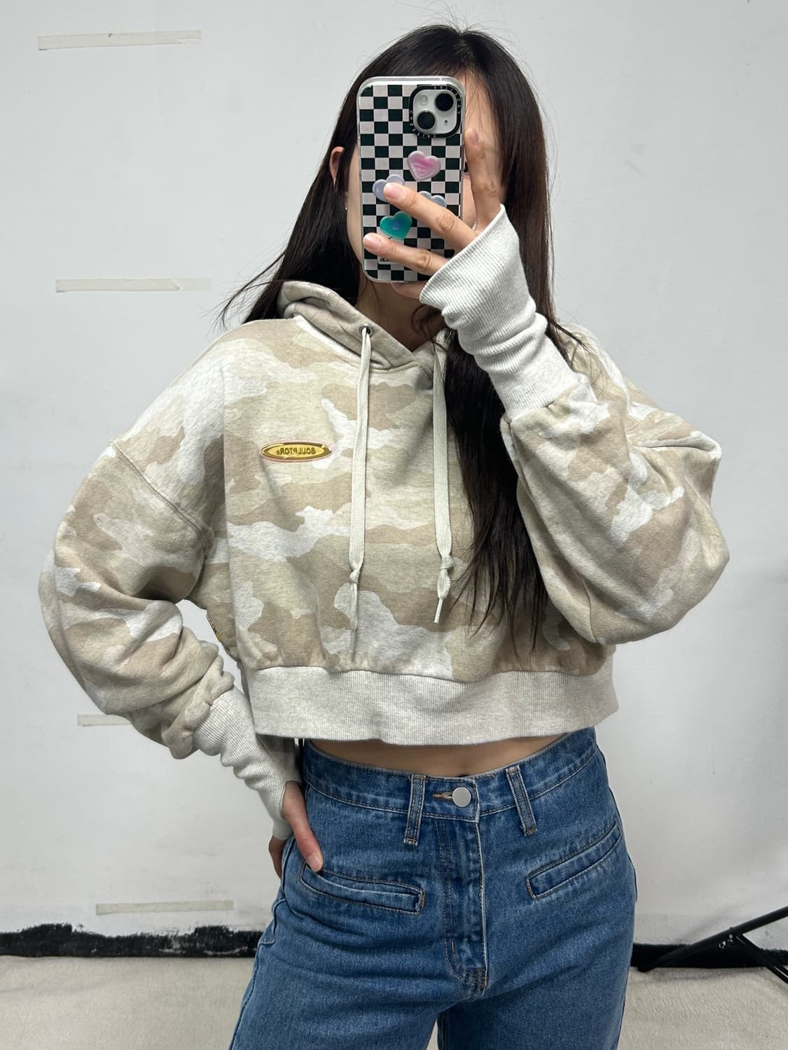 스컬프터 카모플라쥬 패턴 크롭 후드티 상품이미지2