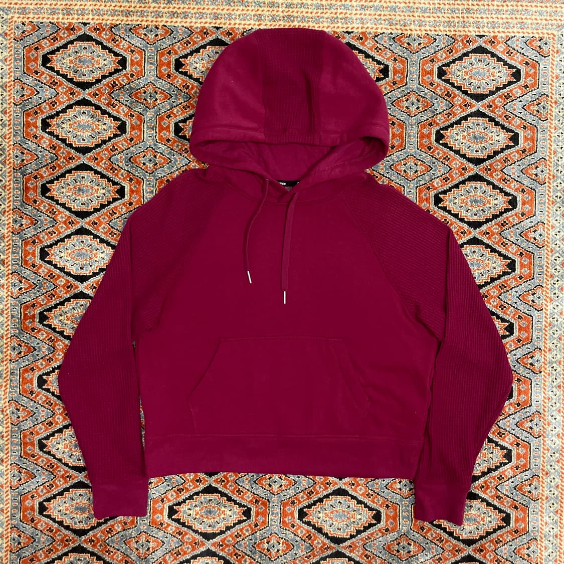 캘빈클라인 와플디테일 버건디 기모 크롭 후드티셔츠 여성M 상품이미지1