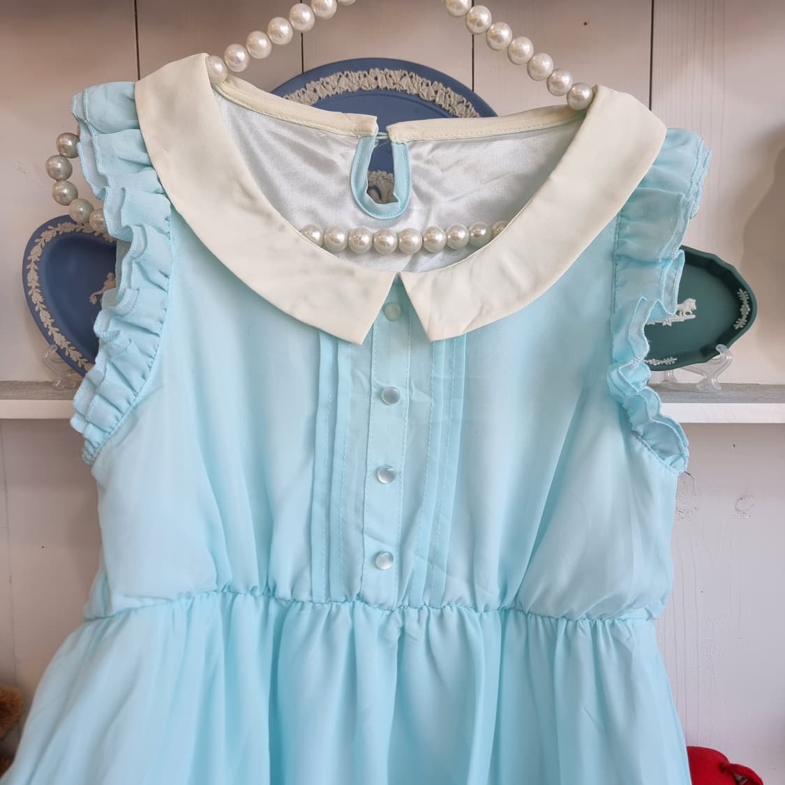 Tralala 트랄라라 민트 쉬폰 도트 튜닉 미니원피스 상품이미지4