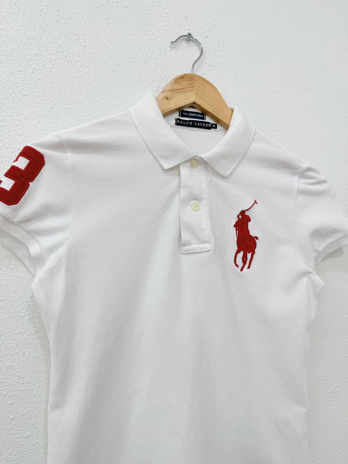 빈티지 Polo Ralph Lauren 화이트 패치 슬림 카라 반팔티 상품이미지3