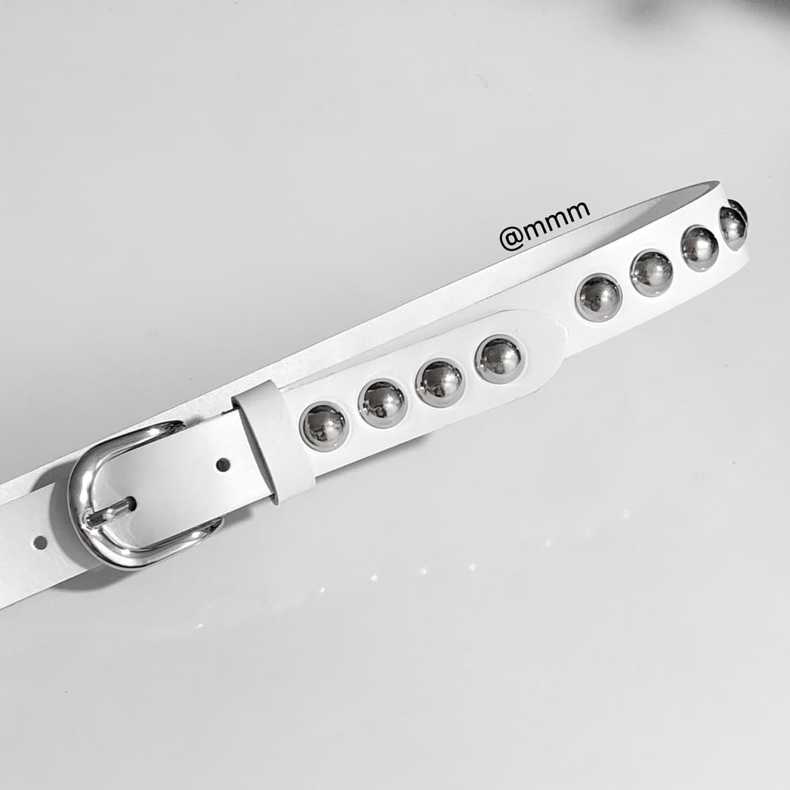 [Unisex] 빅볼 스터드 리얼가죽 벨트 화이트 상품이미지4