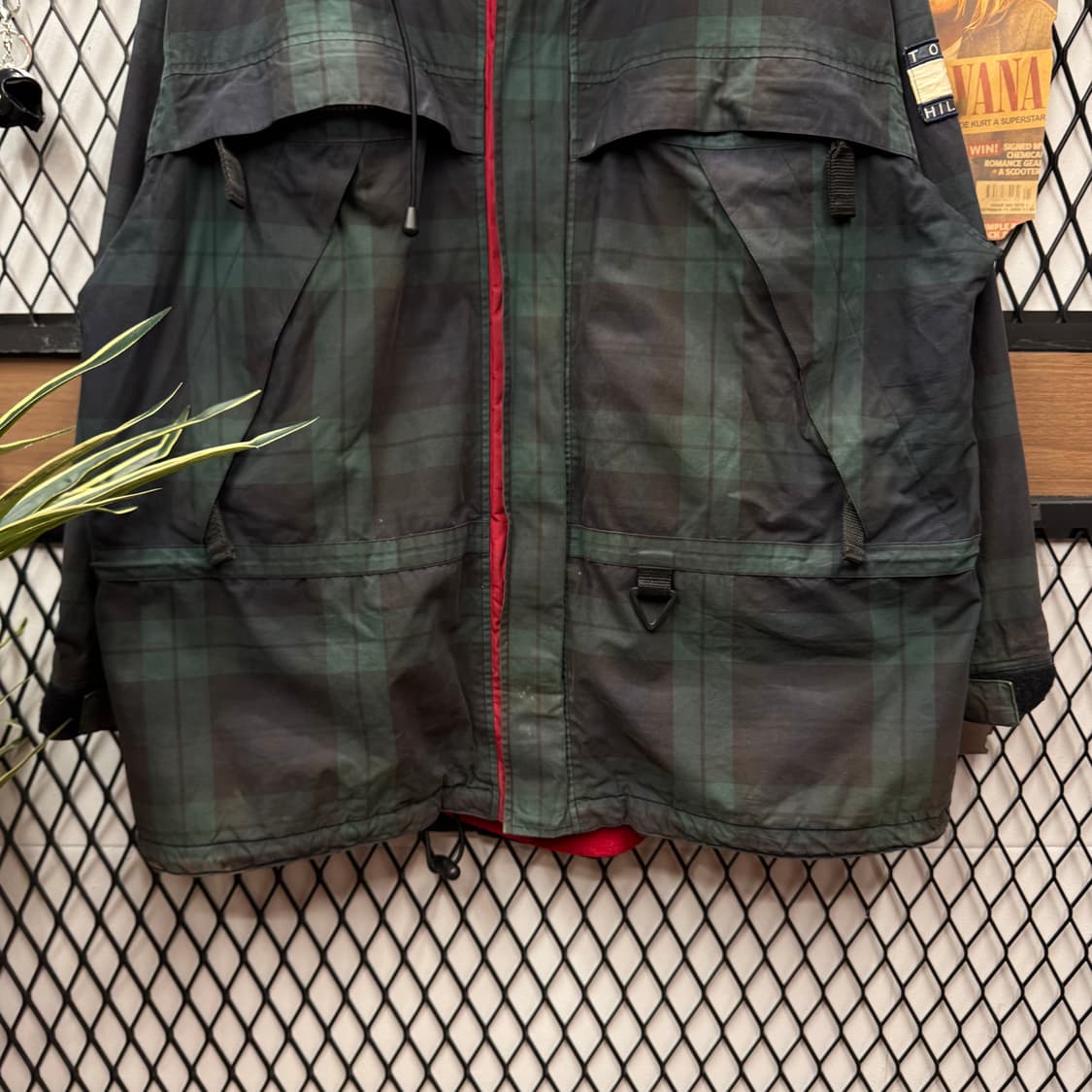 90s 타미힐피거 헤리티지 롱파카 체크 패턴 포인트 네이비 그린 상품이미지4