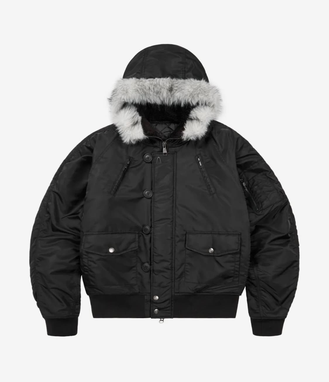 아캄 Hooded Fur MA-1 Jacket (Black) (1) 상품이미지1