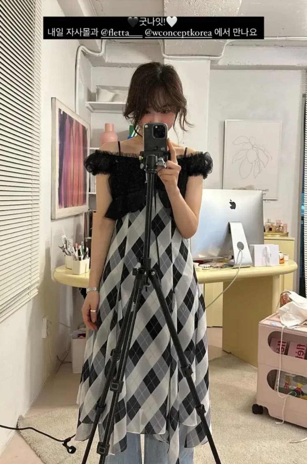 플레따 81 레이스 언발 쉬폰 블랙 드레스 상품이미지5