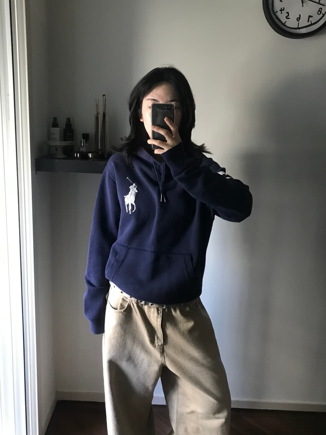 대장급 (주)두산 폴로 랄프로렌 00s 빅포니로고 네이비 써멀 후드티  상품이미지3