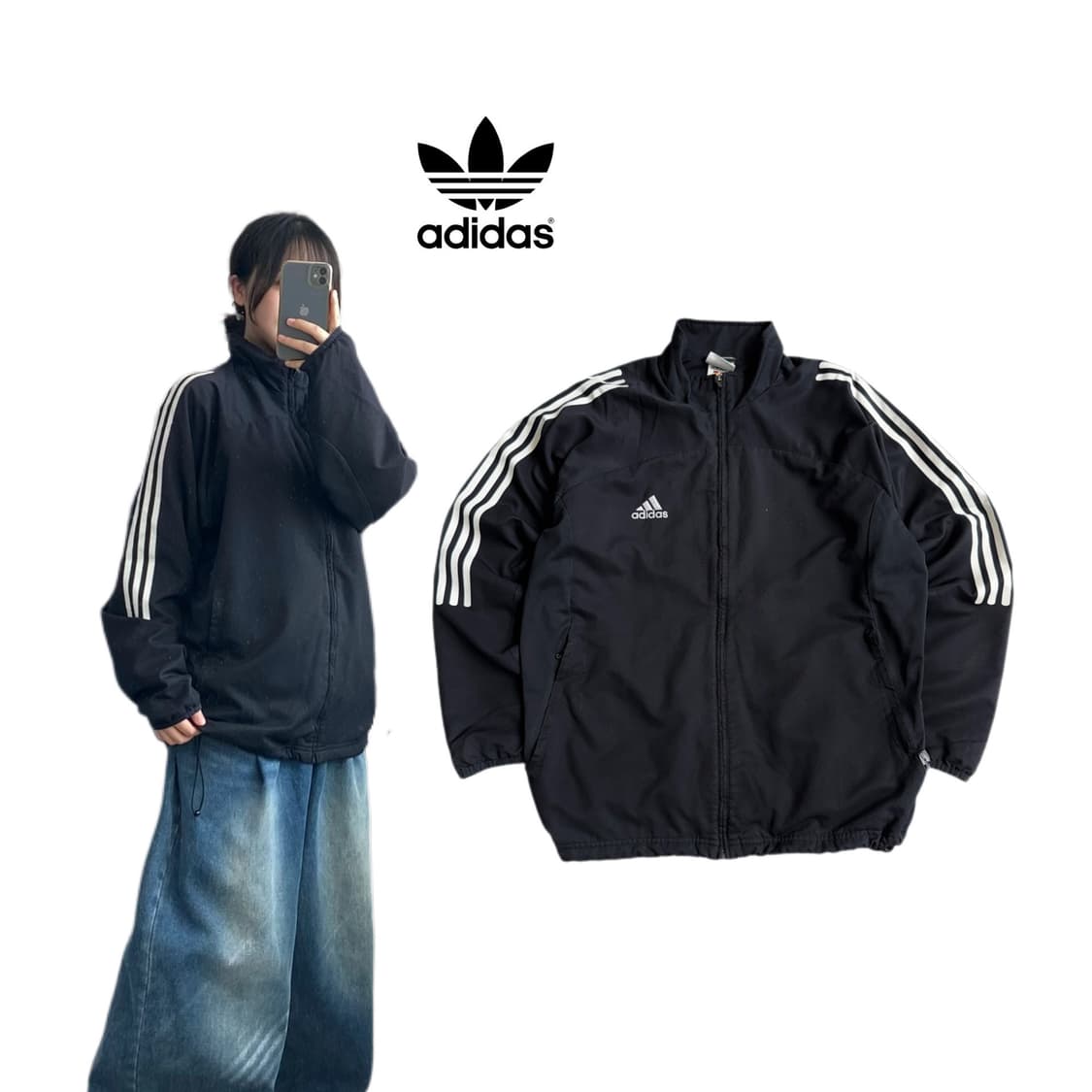 아디다스 90s 올드스쿨 삼선 바람막이 자켓 블랙 상품이미지1