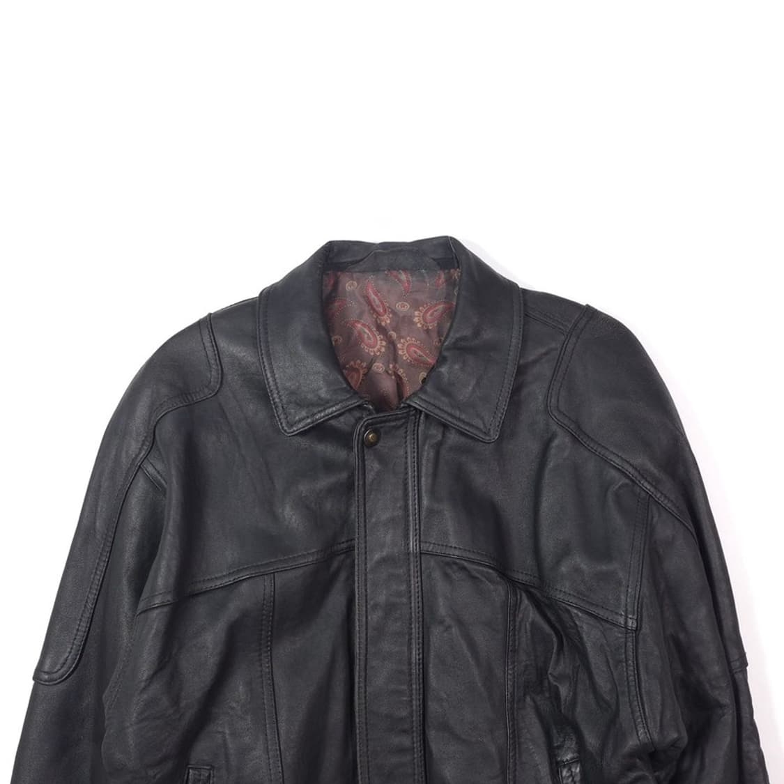 페이즐리 라이닝 블랙 램스킨 레더 봄버 자켓 L 상품이미지3