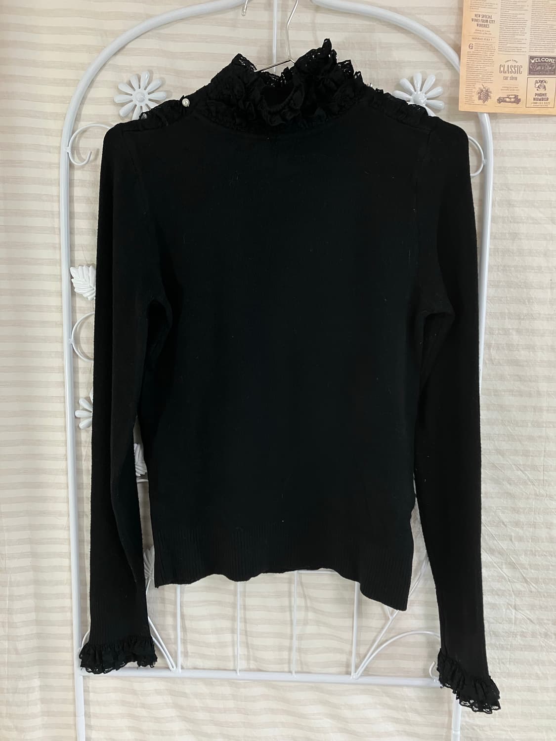 빈티지 블랙 진주 레이스 니트 폴라 930 y2k 스트릿 갸루 펑키 일본 상품이미지2