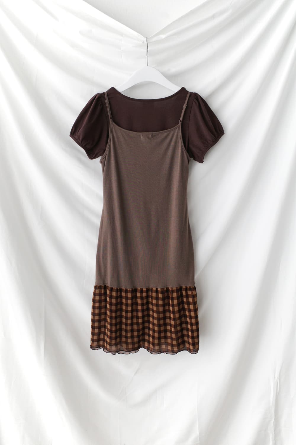 shirring half T + check sleeveless (set) 상품이미지4