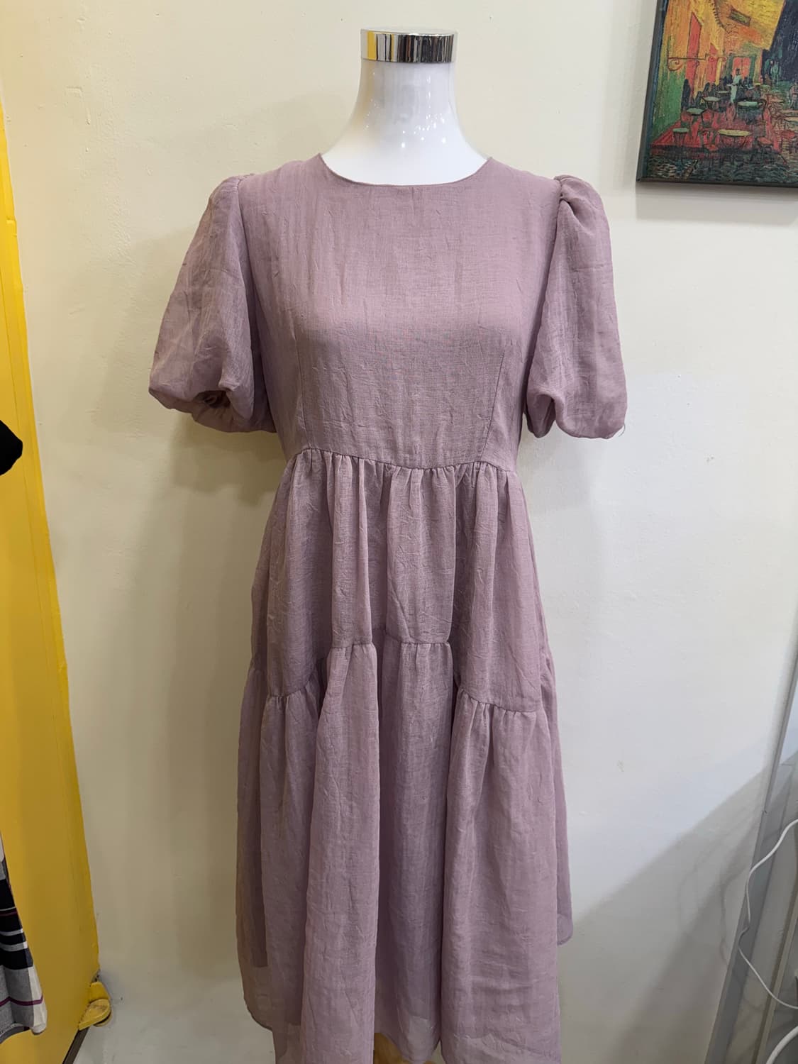 vtg 라일락 퍼프 린넨 롱원피스 상품이미지1